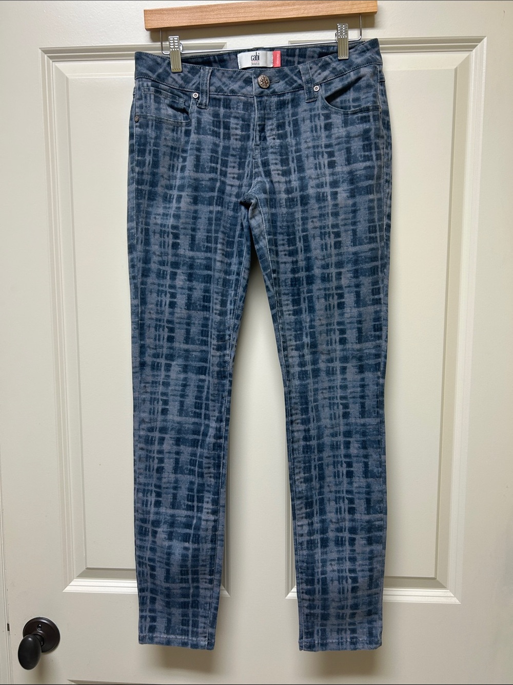 CAbi Women’s Skinny Jeans in Blue Plaid Wash